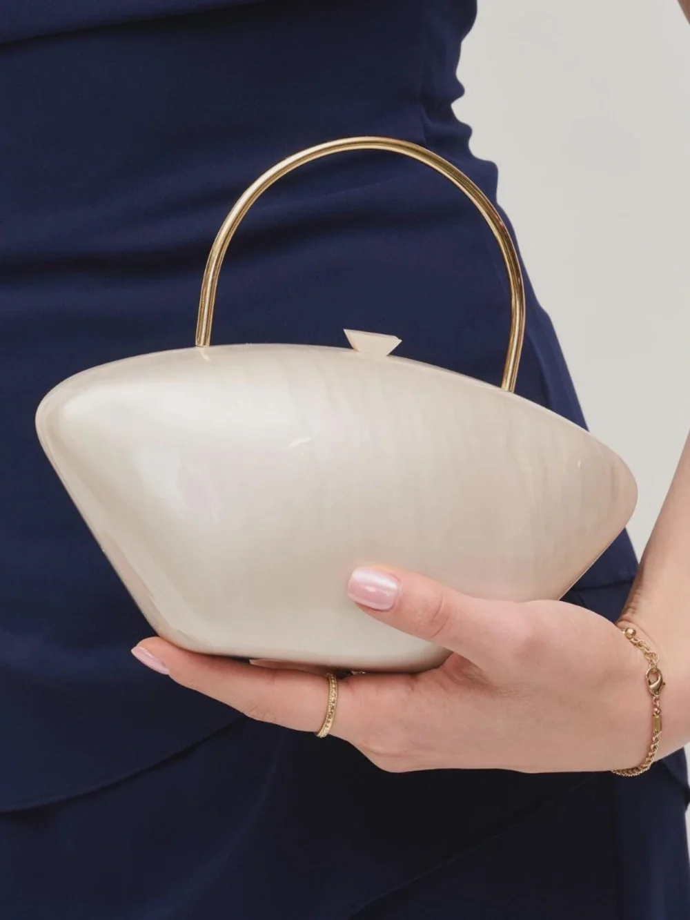 Shell Clutch with Gold Handle